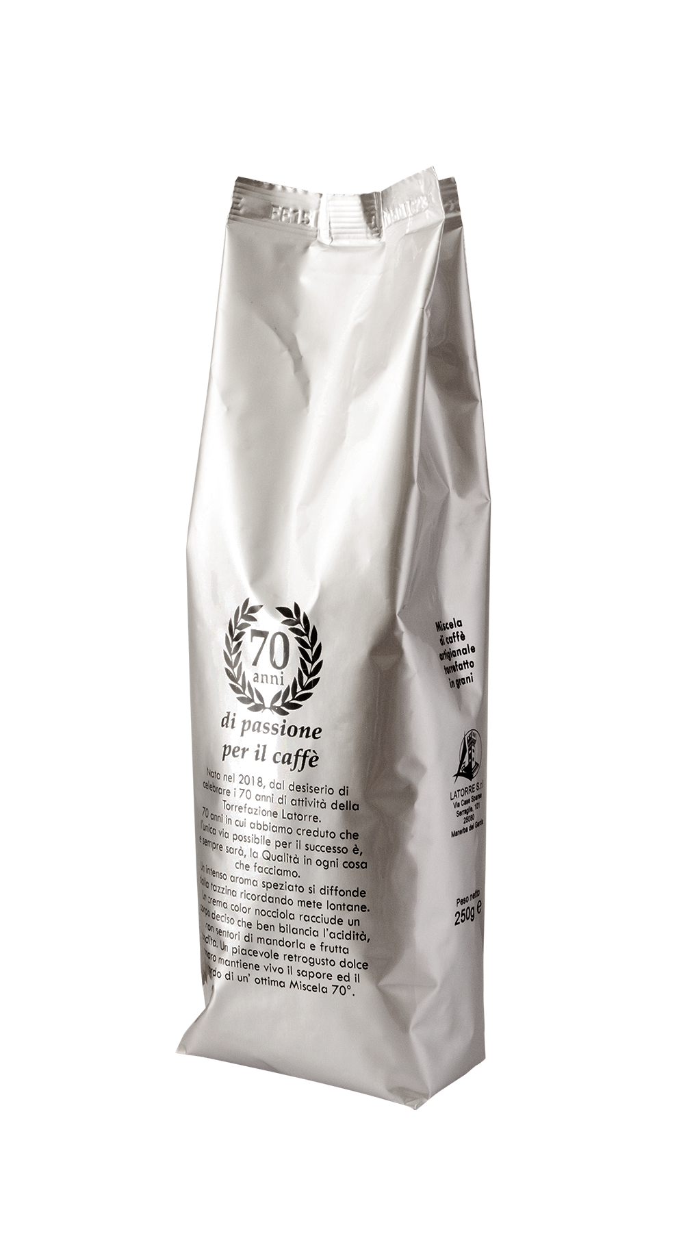 sacchetto da 250 gr in grani caffè 70°